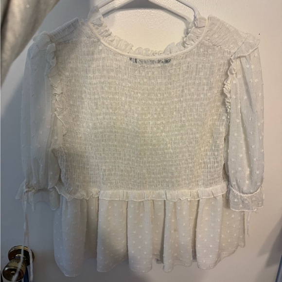 Zara White Textured Ruffle Blouse - Picture 2 of 3